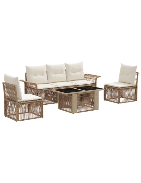 Set Divano da Giardino 6 pz Beige e Bianco Crema polyrattan