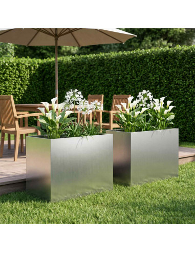 Vaso da giardino 2 pz Argento 60 x 40 x 50 cm Acciaio zincato