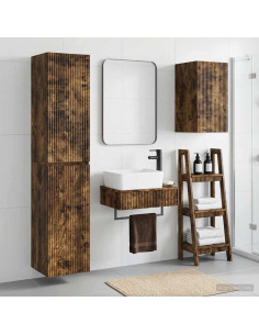 Set di mobili per il bagno 3 pz Rovere Fumo 33 x 34,5 x 160 cm