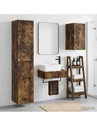 Set di mobili per il bagno 3 pz Rovere Fumo 33 x 34,5 x 160 cm