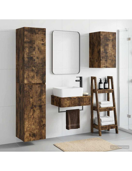 Set di mobili per il bagno 3 pz Rovere Fumo 33 x 34,5 x 160 cm