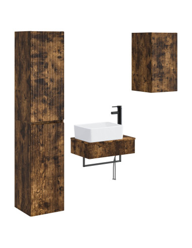 Set di mobili per il bagno 3 pz Rovere Fumo 33 x 34,5 x 160 cm