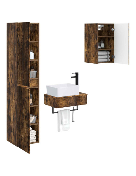 Set di mobili per il bagno 3 pz Rovere Fumo 33 x 34,5 x 160 cm