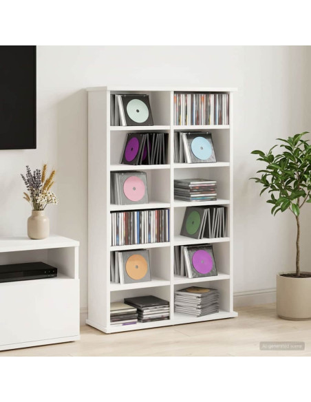 Mobile per CD Bianco 60 x 17 x 92 cm Legno ingegnerizzato