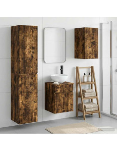 Set di mobili per il bagno 3 pz Rovere Fumo 33 x 34,5 x 160 cm