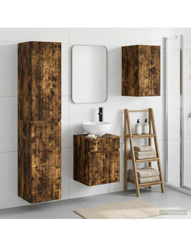 Set di mobili per il bagno 3 pz Rovere Fumo 33 x 34,5 x 160 cm