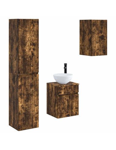 Set di mobili per il bagno 3 pz Rovere Fumo 33 x 34,5 x 160 cm