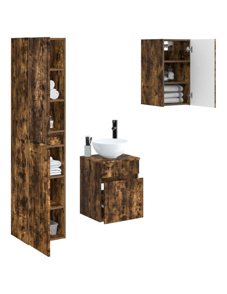 Set di mobili per il bagno 3 pz Rovere Fumo 33 x 34,5 x 160 cm