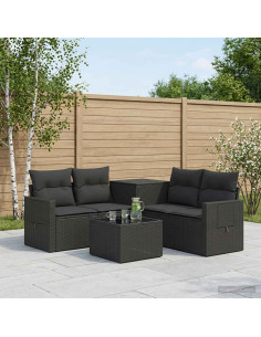 Set di divani 6 pz Nero Rattan sintetico e Acciaio