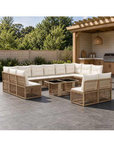 Set Divano da Giardino 13 pz Beige polyrattan