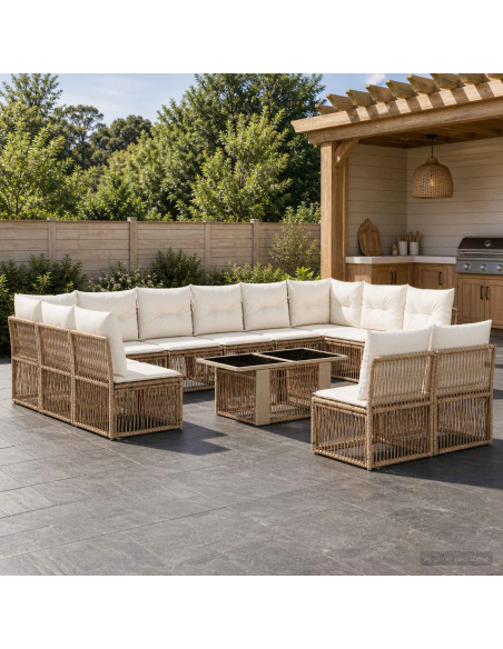 Set Divano da Giardino 13 pz Beige polyrattan
