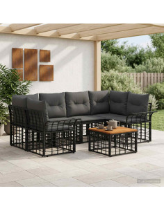 Set di divani da esterno 7 pz Nero e Grigio scuro polyrattan