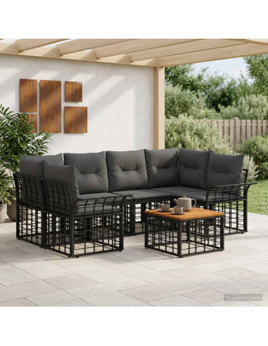 Set di divani da esterno 7 pz Nero e Grigio scuro polyrattan