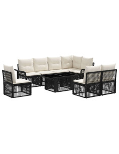 Set Divano da Giardino 9 pz Nero e Bianco Crema polyrattan 2