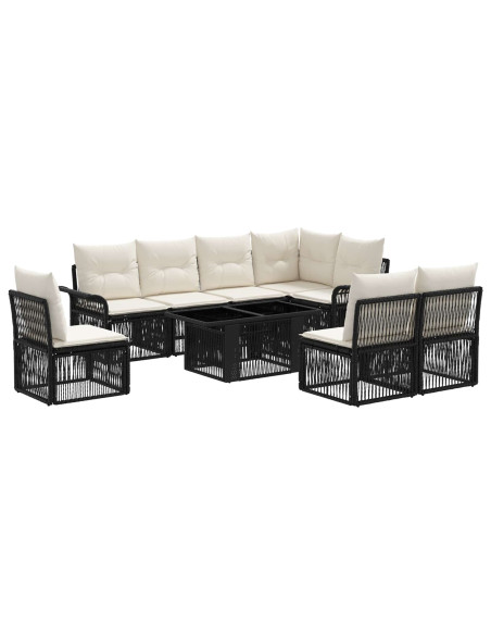 Set Divano da Giardino 9 pz Nero e Bianco Crema polyrattan