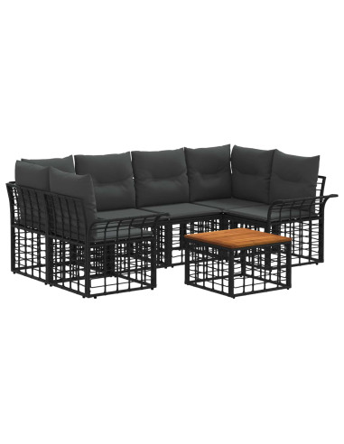 Set di divani da esterno 7 pz Nero e Grigio scuro polyrattan
