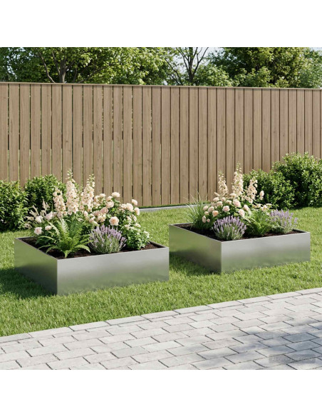 Vaso da giardino 2 pz Argento 100 x 100 x 30 cm Acciaio zincato