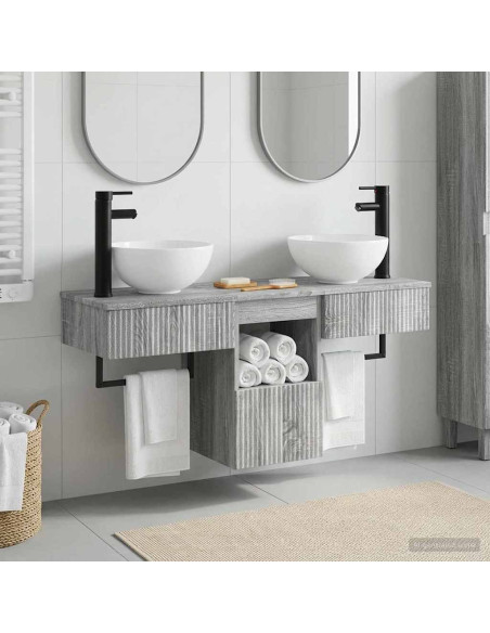 Set di mobili per il bagno 3 pz Sonoma grigio