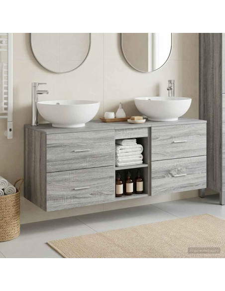 Set di mobili per il bagno 3 pz Sonoma grigio