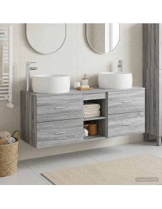 Set di mobili per il bagno 3 pz Sonoma grigio