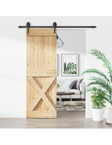 Porta scorrevole Naturale e Nero 70 x 210 cm