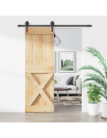 Porta scorrevole Naturale e Nero 70 x 210 cm