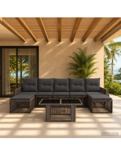 Set Divano da Giardino 8 pz Grigio e Grigio Scuro polyrattan
