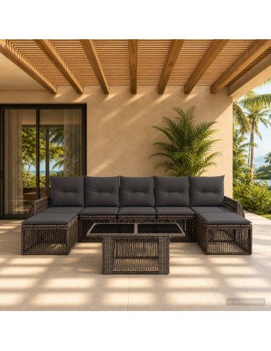Set Divano da Giardino 8 pz Grigio e Grigio Scuro polyrattan