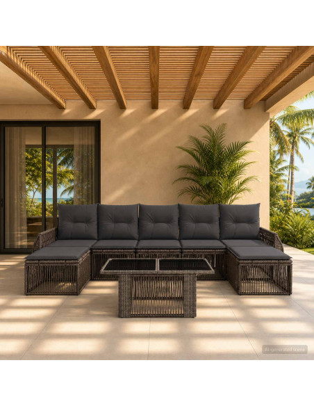 Set Divano da Giardino 8 pz Grigio e Grigio Scuro polyrattan