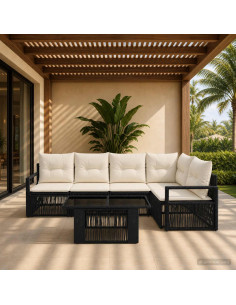 Set Divano da Giardino 6 pz Nero e Bianco Crema polyrattan
