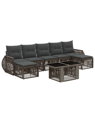 Set Divano da Giardino 8 pz Grigio e Grigio Scuro polyrattan