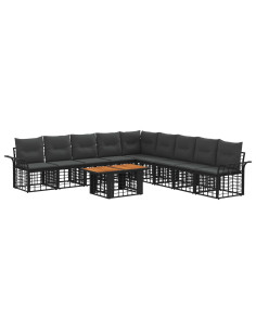 Set Divano da Giardino 10 pz Nero e Grigio scuro polyrattan 2