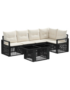 Set Divano da Giardino 6 pz Nero e Bianco Crema polyrattan 2