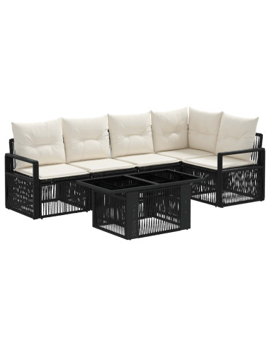 Set Divano da Giardino 6 pz Nero e Bianco Crema polyrattan