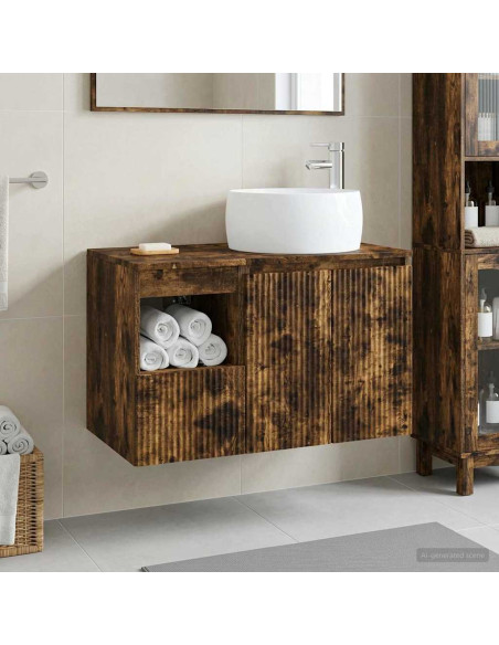 Set di mobili per il bagno 2 pz Rovere Fumo