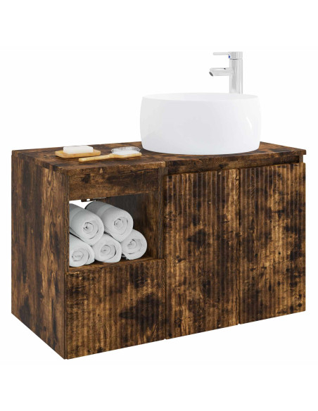 Set di mobili per il bagno 2 pz Rovere Fumo