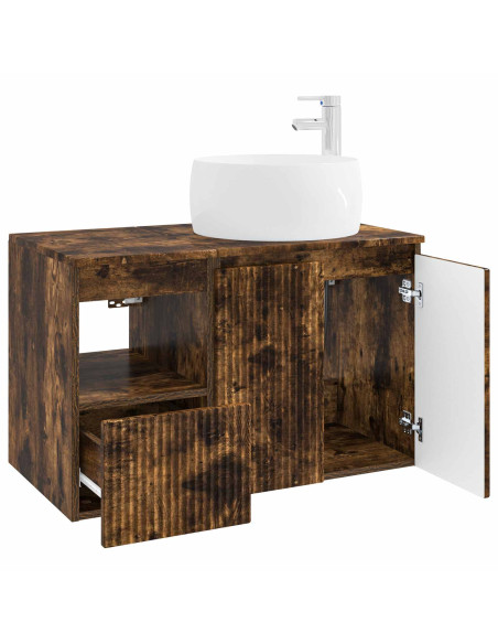 Set di mobili per il bagno 2 pz Rovere Fumo