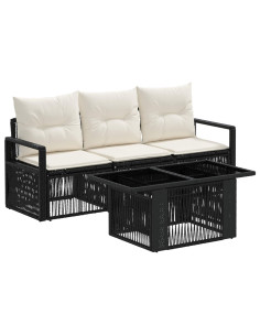 Set Divano da Giardino 4 pz Nero e Bianco Crema polyrattan 2