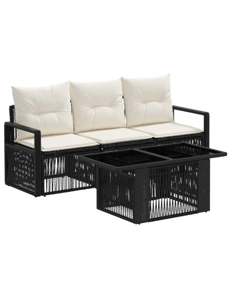 Set Divano da Giardino 4 pz Nero e Bianco Crema polyrattan