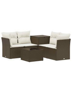 Set di divani 6 pz Marrone e Bianco Crema 2