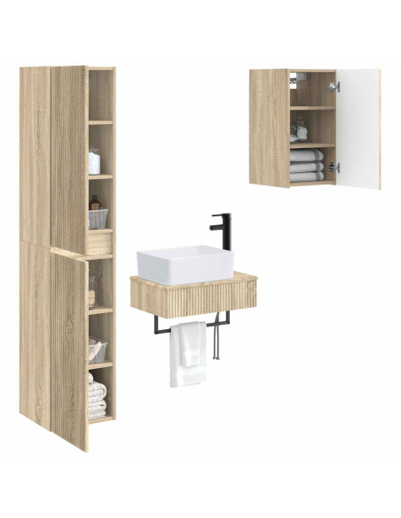 Set di mobili per il bagno 3 pz Rovere Sonoma