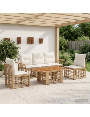 Set Divano da Giardino 6 pz Naturale e Bianco Crema polyrattan