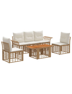 Set Divano da Giardino 6 pz Naturale e Bianco Crema polyrattan 2
