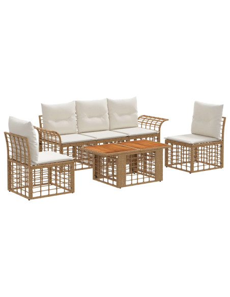 Set Divano da Giardino 6 pz Naturale e Bianco Crema polyrattan