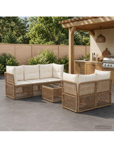 Set Divano da Giardino 6 pz Beige polyrattan