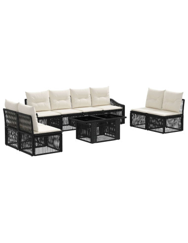 Set Divano da Giardino 9 pz Nero e Bianco Crema polyrattan