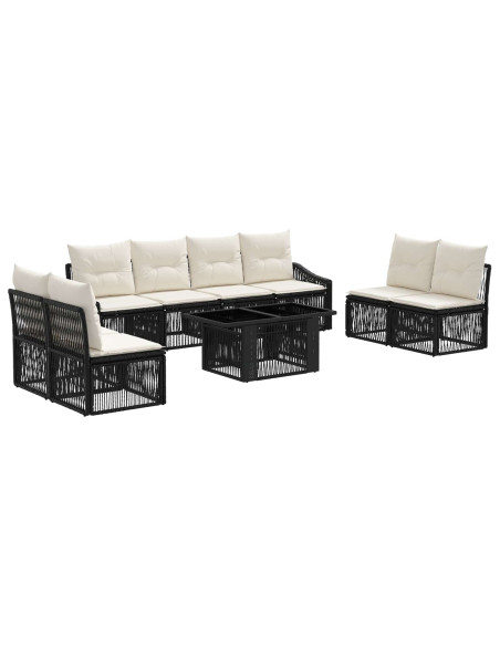 Set Divano da Giardino 9 pz Nero e Bianco Crema polyrattan
