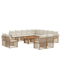 Set Divano da Giardino 14 pz Naturale e Bianco Crema polyrattan 2