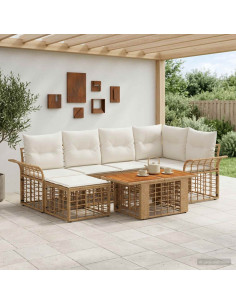 Set Divano da Giardino 7 pz Naturale e Bianco Crema polyrattan