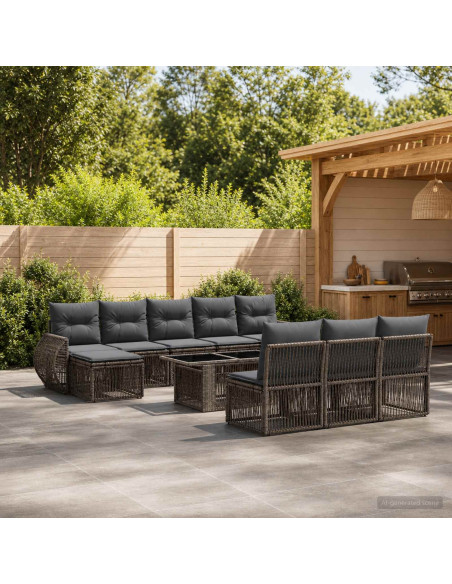 Set Divano da Giardino 11 pz Grigio e Grigio Scuro polyrattan